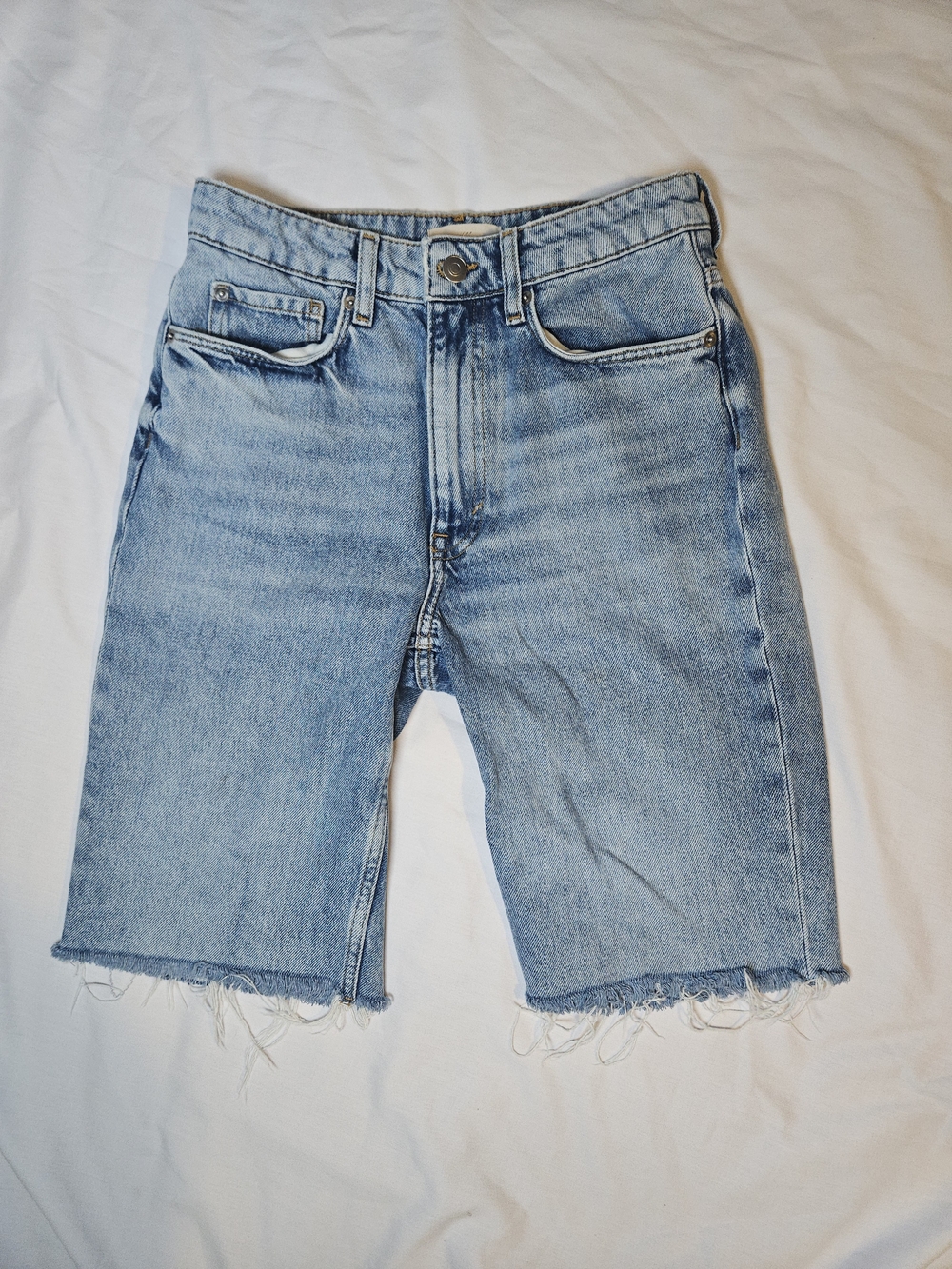 H&M Light Blue Denim Bermuda Shorts with Raw Hem